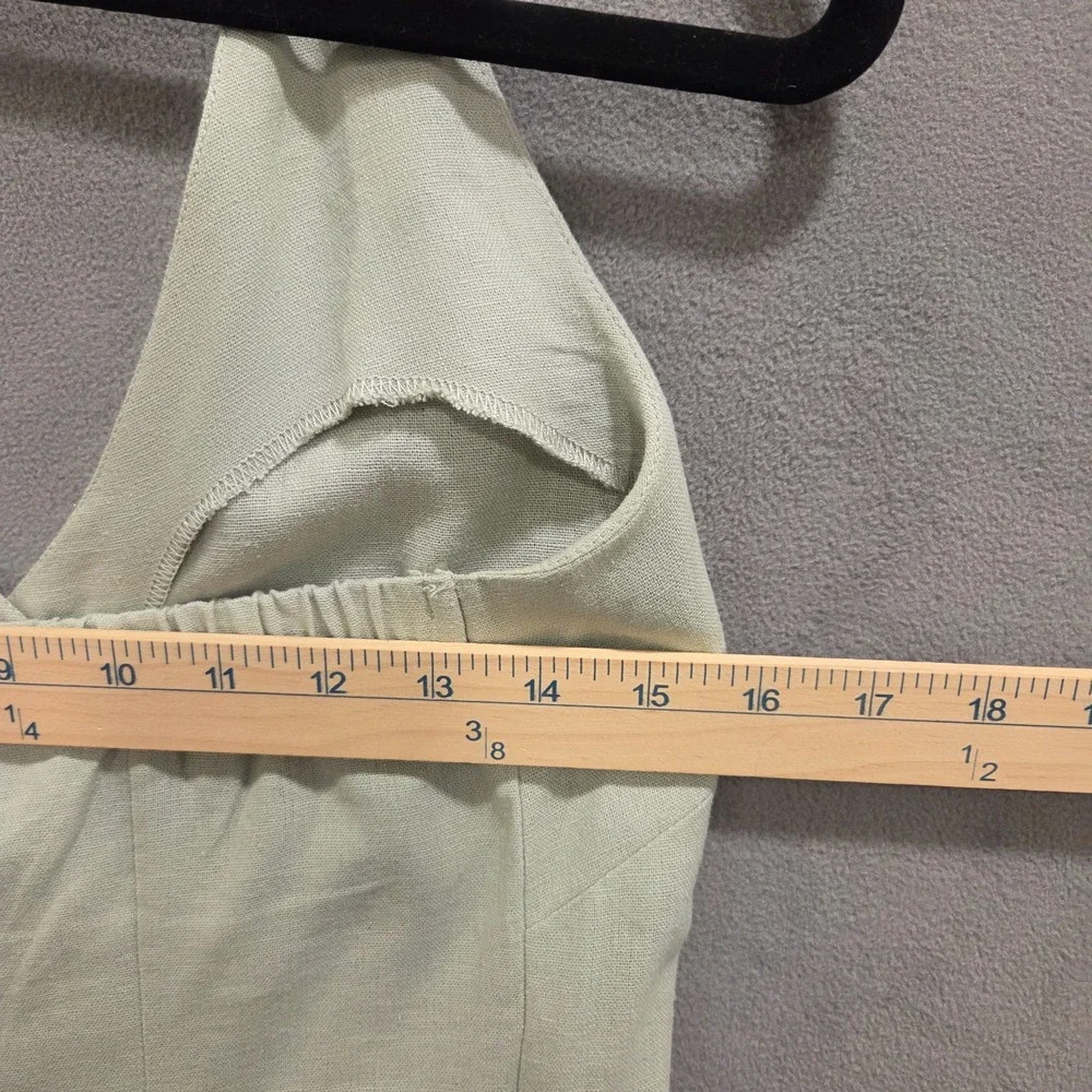 Linen Blend Jumpsuit Womens‎ Size 5 Halter Style V Neck Wide Leg Sage Green Boho